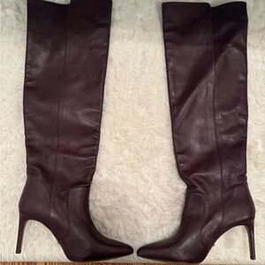Stunning Reiss knee high burgundy/brown healed leather boots. Never worn!